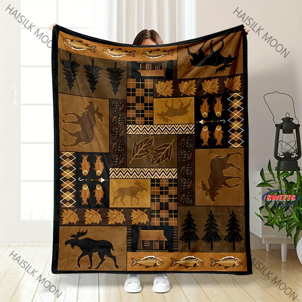 American Retro Style Print Blanket Sofa Bed All Seasons Soft Thin Blanket Gift for Parents,Grandparents,Birthday Christmas Gift