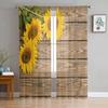 Sunflowers Wood Boards Curtain Living Room Voile Window Blinds Bedroom Tulle Drape Kitchen Cortinas Hall Curtains Sheer Polyester Ideal For Area