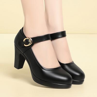 Mode Damen High Heels Damen 2024 Weiches Leder Klobige Plateau Pumps Frau Hochzeitsparty Tanz Büroschuhe