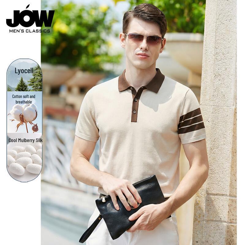 JOW Men s Color-Block Silk Blend Knit Polo Shirt 170/M