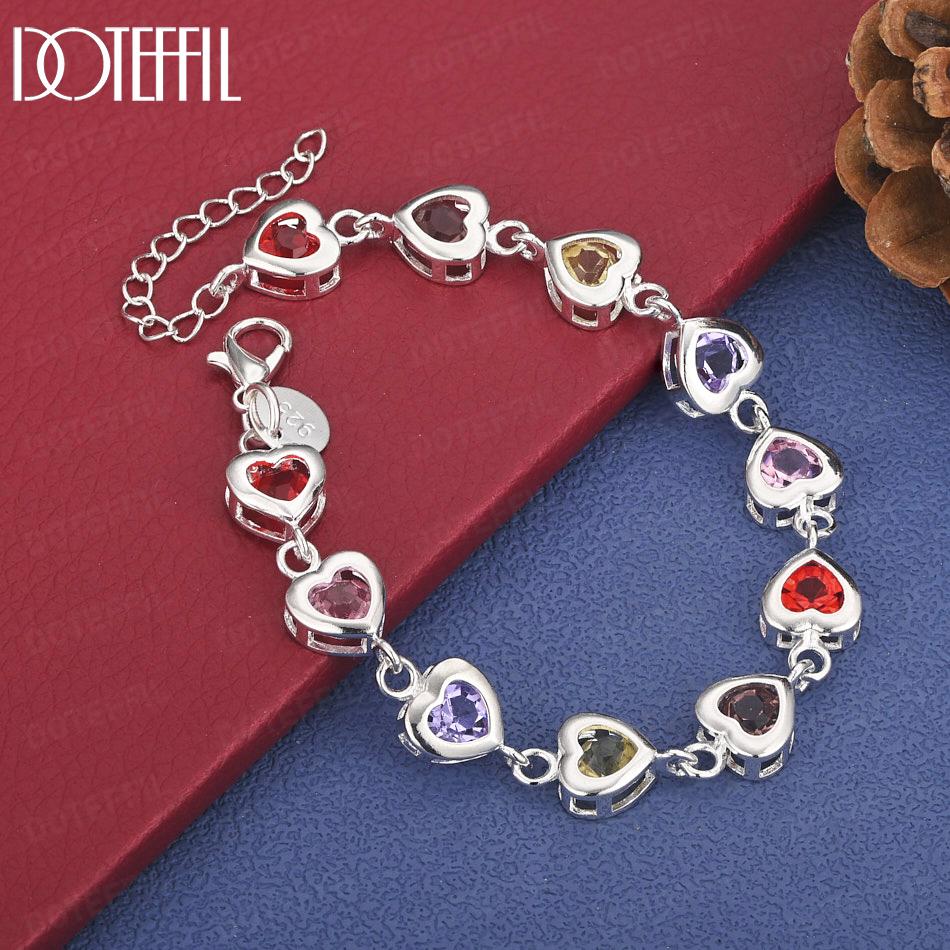 

925 Sterling Silver Heart AAA Zircon Gift Bracelet Wedding Fashion Jewelry 20cm