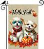 Thanksgiving Fall Garden Ag 12x18 Inch Hello Fall Maltese Dogs Outdoor Ag Double Sided Autumn Yard Banner with Pumpkin P LLG