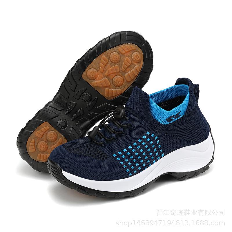 Non-slip Large Size Women's Shoes Fashionable Mother's Shoes Socks Shoes Casual Flying Knit Sports Shoes Light Rocking Shoes