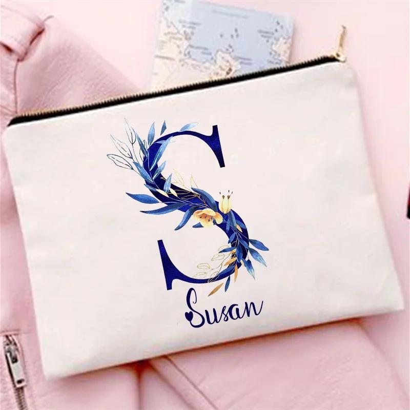 Personalised Bridesmaid Makeup Bag Custom Letter with Name Cosmetic Case Female Toiletry Storage Pouch Purse Wedding Bride Gift