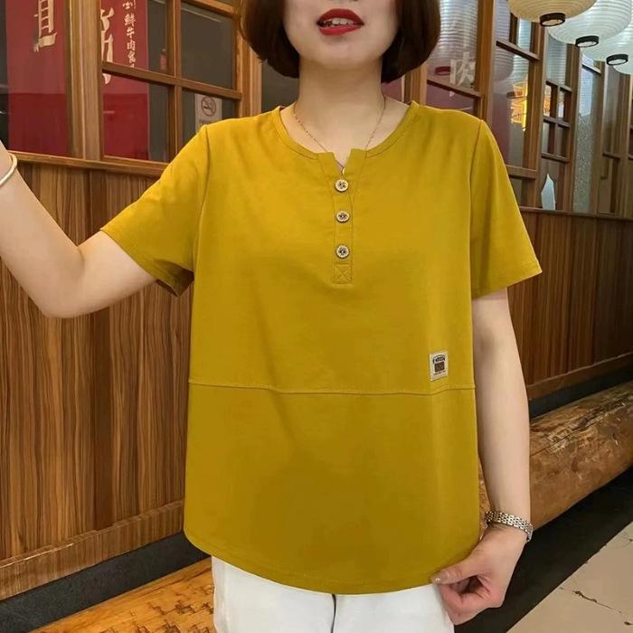 Mom's Summer Short-sleeved T-shirt for Women with Loose Half-sleeved Slim Summer New Middle-aged and Elderly Large-size Top for Women
