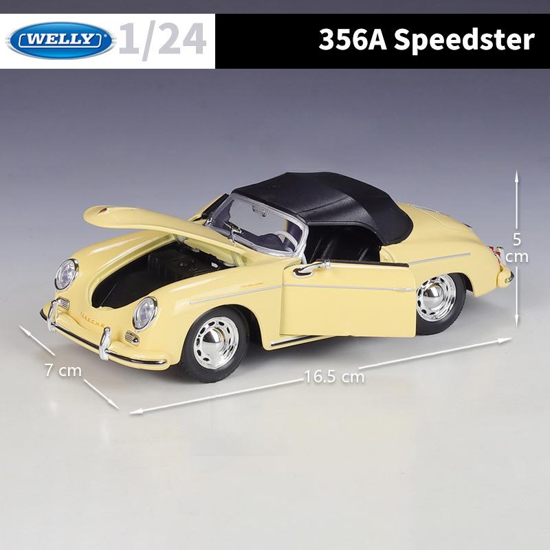 WELLY 1/24 Porsche 356A Speedster Classic Vintage Car Alloy Scale Car Model Diecast Metal Static Children Toy Car Vehicles Gifts