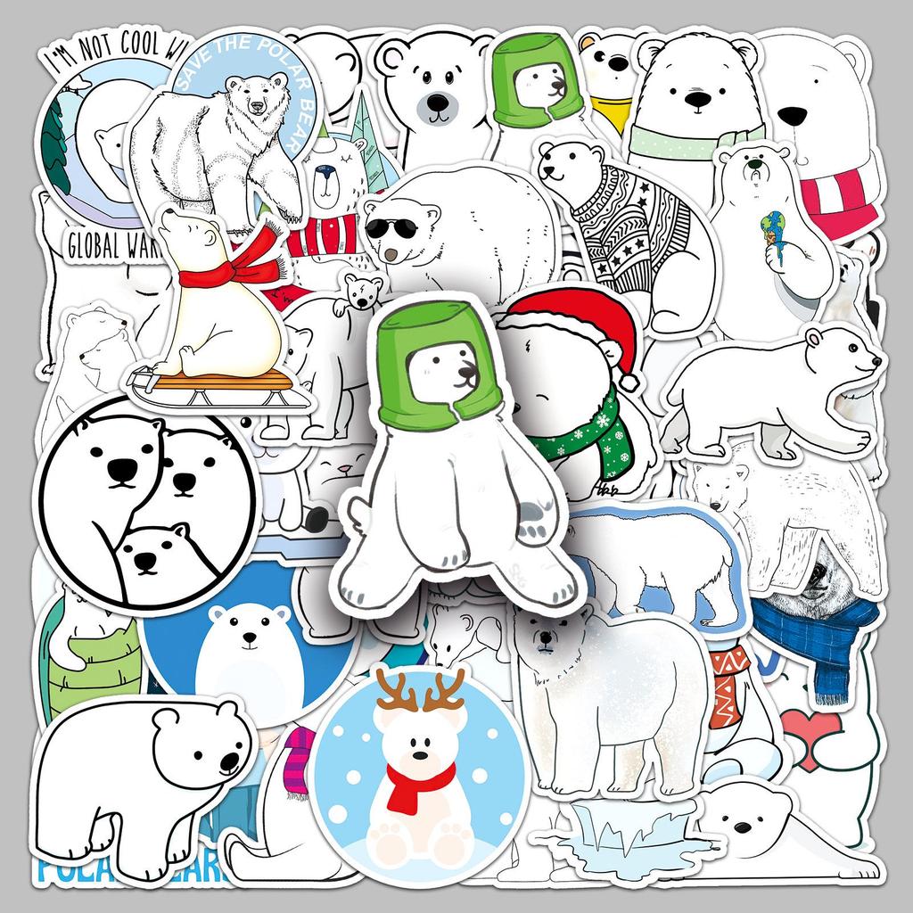50PCS Waterproof Polar Bear Stickers for Luggage, Scooters, Computers, and Tablets