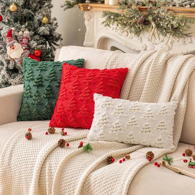 Christmas Tree Pillow Cover Embroidered Cushion Case for Sofa Decor with Colorful Lights