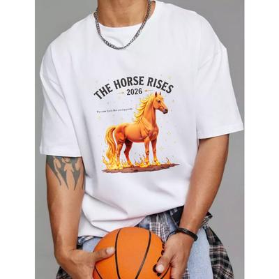 Cotton T Shirt White The Horse Rises 2026 Flame Horse Graphic Print Casual Streetwear Fashion Unisex Top For Men And Women