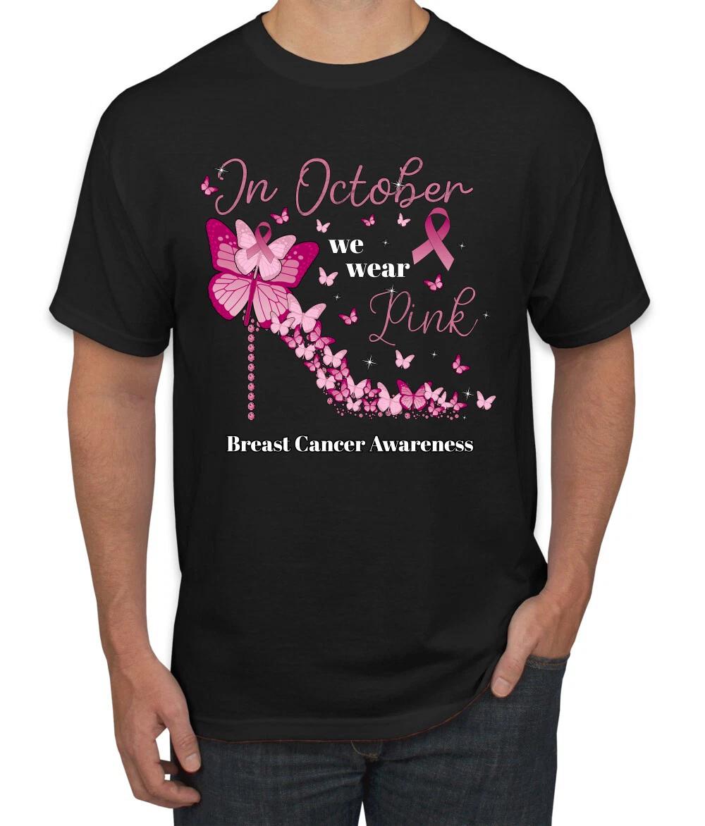 In October We Wear Pink Diamond Heel Awareness Mens T- Shirt M