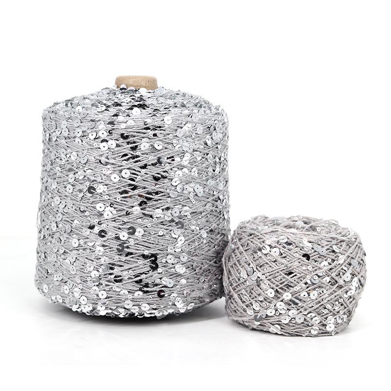 Hand-Knitted Bright Cotton Yarn with Sequins, 3MM+6MM, Combed and Fancy
