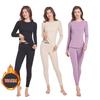 2-teiliges Herbst/Winter Damen Einfarbiges Einfaches Warmes Unterwäsche-Set Bequeme Rundhals Langarm Elastische Taille Hose Groß