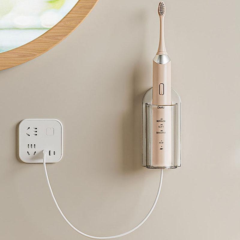 Non Perforated Toothbrush Holder Electric Toothbrush Base Space Saving Wall Mounted Toothbrush Holder Bathroom Storage Accessory