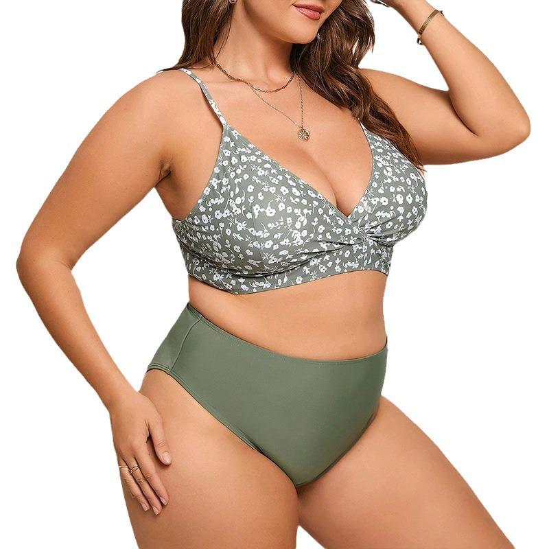 2025 Floral Spaghetti Strap Plus Size Two-Piece Swimsuit - Bikini Beach and Hot Spring Wear