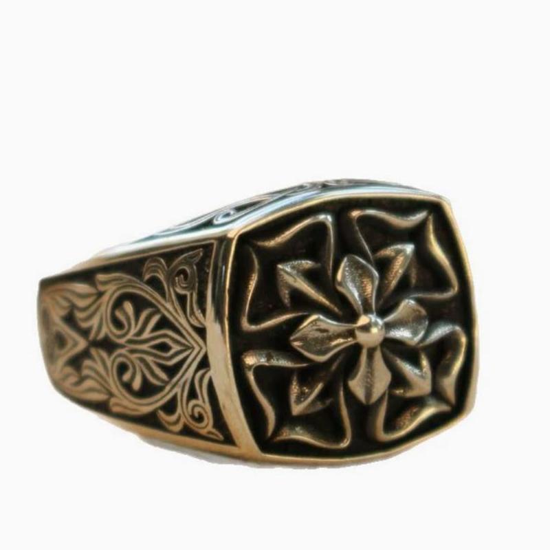 Vintage Thai Silver Four Leaf Clover Ring For Men Personality Versatile Cross Heart Grass Pattern Finger Jewelry Adjustable Ring