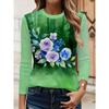 Women's Full-Body Print T-Shirt - Long Sleeve Crew Neck Blouse Suitable for Spring/Autumn