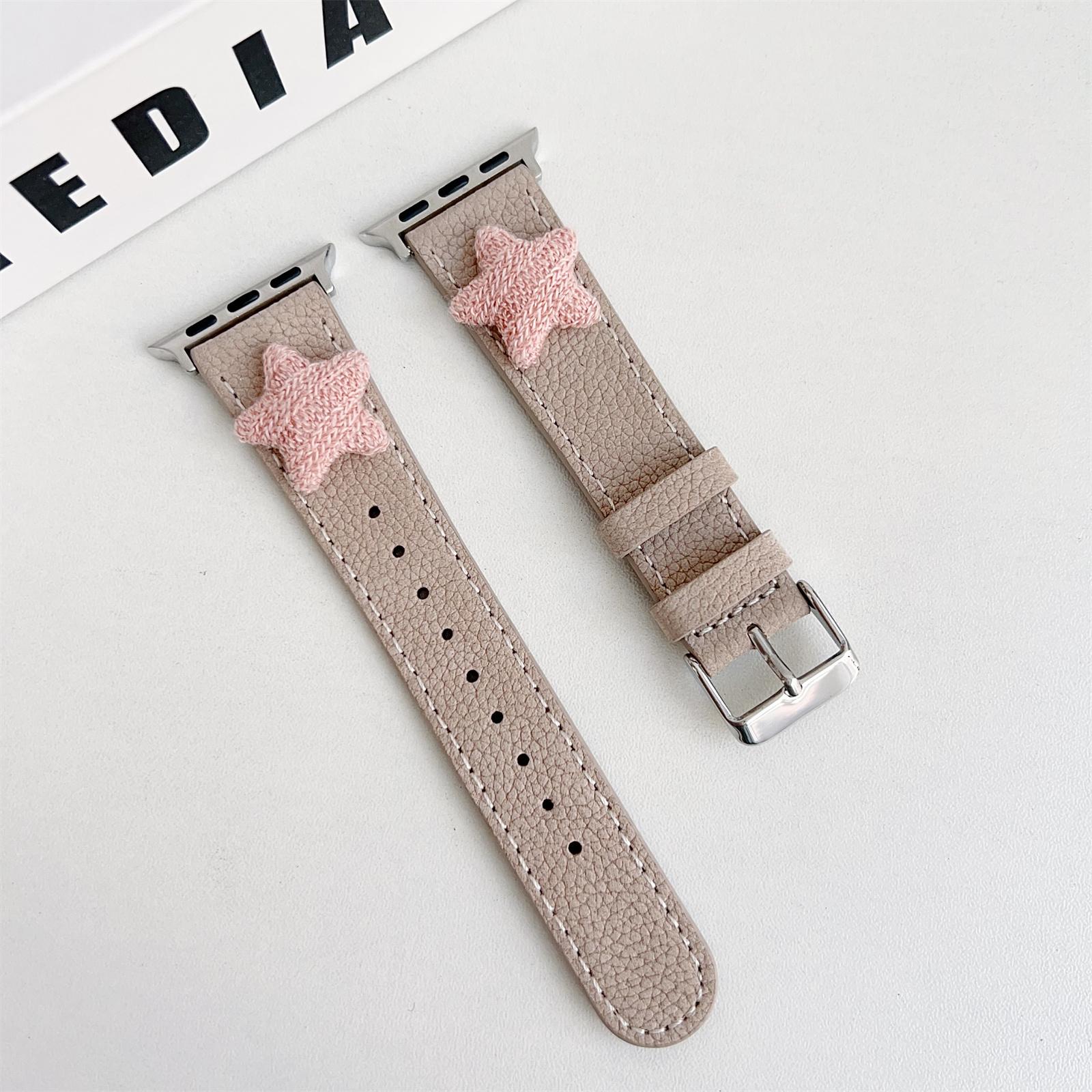 

Ремінець для Apple Watch Series 10 42mm/9 8 7 41mm/6 5 4 SE (2023) SE (2022) SE 40мм/3 2 1 38мм Ремінець для годинника з натуральної коров ячої шкіри з зірковим декором Khaki