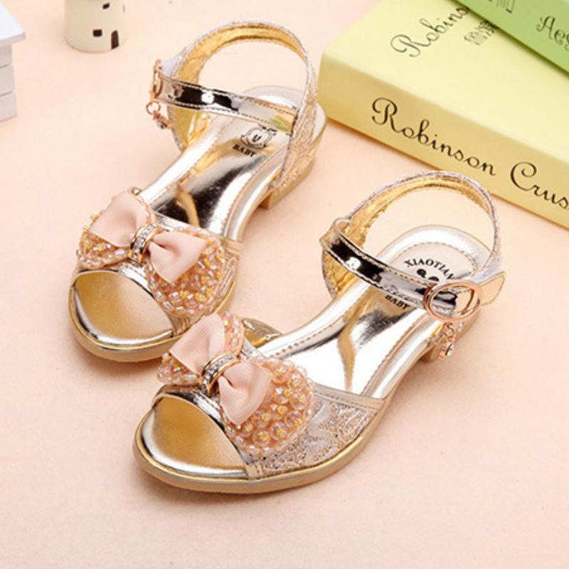 

Sandals 2025 New Fashion Girls Shoe Summer Versatile Comfort Exquisite Kid Shoes Elegant Trendy Princess Shoes Middle Aged Child 26insole16.4cm золотой