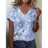 2025 New Summer Women's Cat Paw Color Print T-shirt V-neck Short Sleeve Street Casual Daily Basic Tops