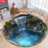 Serene Waterfall Pool HD Print Round Area Rug – Nature Landscape Non Slip Floor Mat for Living Room and Meditation Decor