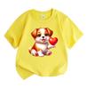 Kids Boys Girls 100% Cotton Crew Neck Short Sleeve T-Shirt, Cute Cartoon Puppy Hold Red Heart Print Soft Casual Tees for Children Summer Daily Wear To