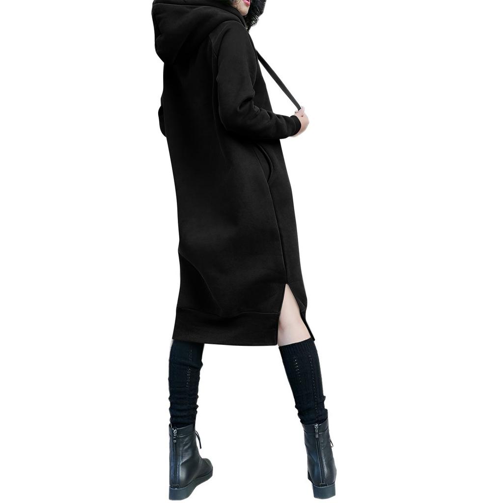 Cute Hooded Dress For Teen Girls Solid Color Drawstring Pocket Long Sleeve Fall Plus Size Sweatshirt Dress