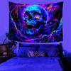 Psychedelic Skull Tapestry Wall Hanging Neon Art Bohemian Gothic Room Decor Polyester Print for Men Women Bedroom Living Room