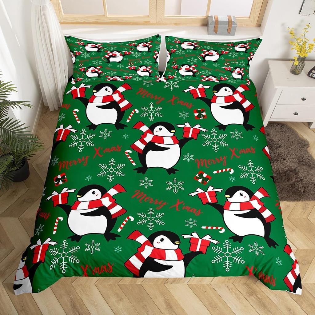 Cartoon Penguin Bedding Set Full King for Girls Boys Kids Room Dorm Funny Animal Printed Comforter Cover Penguins Bedding Set