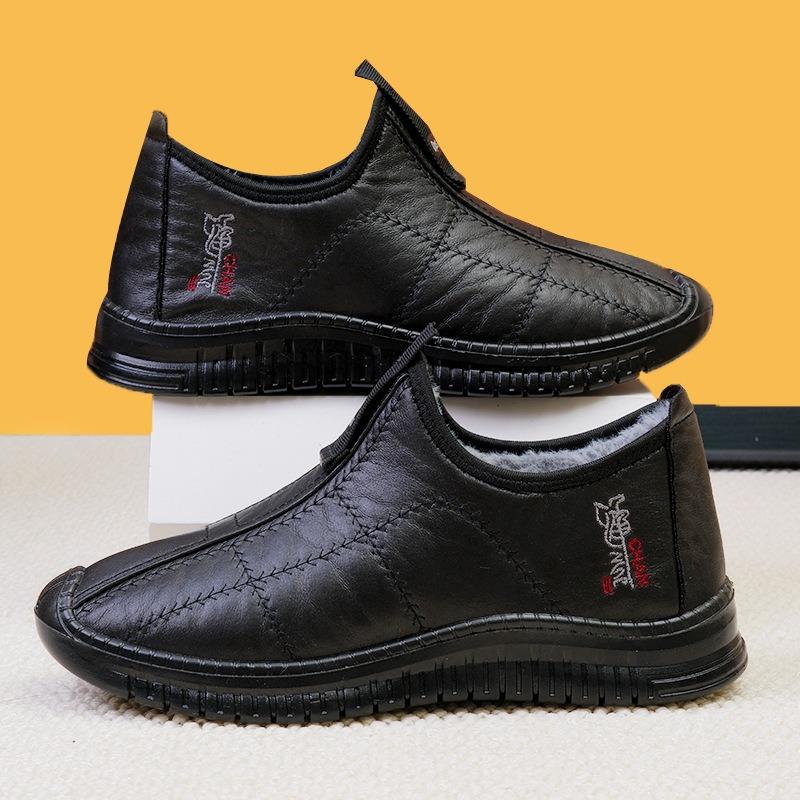 Men's New Winter Snow Boots, Plus Size Waterproof Slip-On Fleece Lined Thickened Cotton Boots, Warm Casual Shoes for Elderly Men