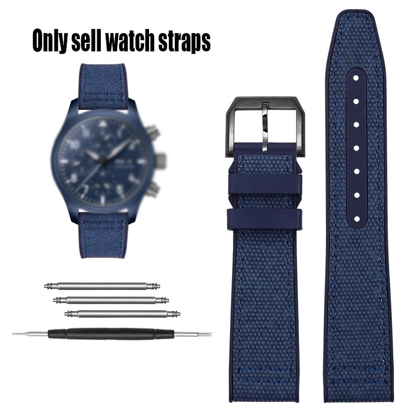 Nylon Rubber Watch Strap For IWC Pilot Spade A Mark 18 Portuguese Blue Band FOLDING CLASP Canvas Men's Watch Chain 20MM Bracelet