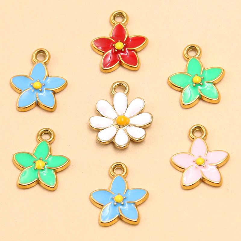 Gold Enamel Flower Pendant Charm for DIY Necklaces & Bracelets