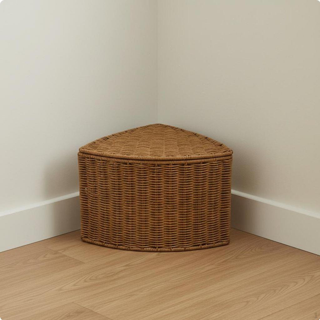 Triangle Imitation Rattan Basket & Sturdy Corner Bin Easy to Clean Wicker Design