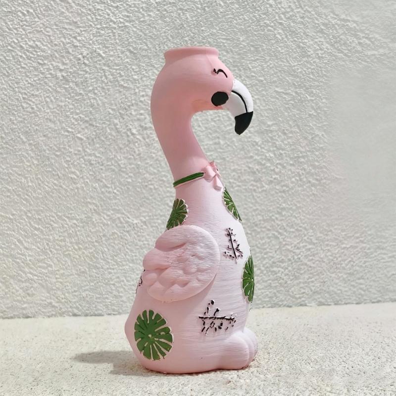 Cartoon Flamingo Decorative Vases In Resin, Whimsical Long Neck Bird Figurine for Styling Shelves, Desks, and Nightstands Displays