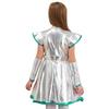 Girls Alien Cosplay Costume - Shimmering PU Patchwork Dress with Cap Sleeve & Arm Sleeve for Halloween Party