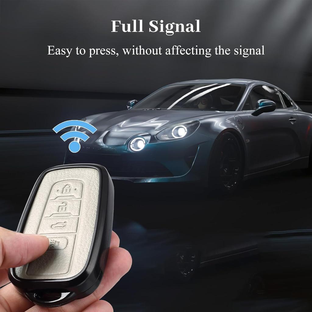 For Toyota Key Fob Cover with Keychain, Genuine Aluminum Alloy and Leather Protection Key Case for 2018-2022 Camry RAV4 Highlander Avalon C-HR Prius