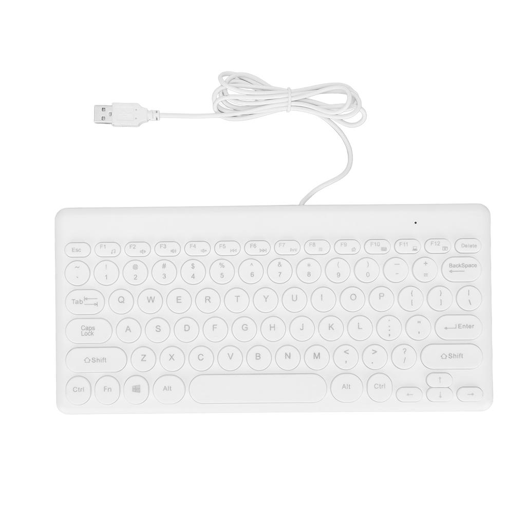 USB Keyboard Wired 78 Keys Ergonomic Design Power Saving Round Keycaps Wear Resistant Durable Stable Small KeyboardWhite