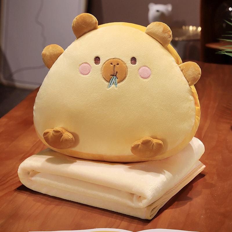 Cartoon Rice Ball Capybar Pillow Blanket Three-in-one Plush Doll Girl Nap Pillow Rest Pillow Warms Hands