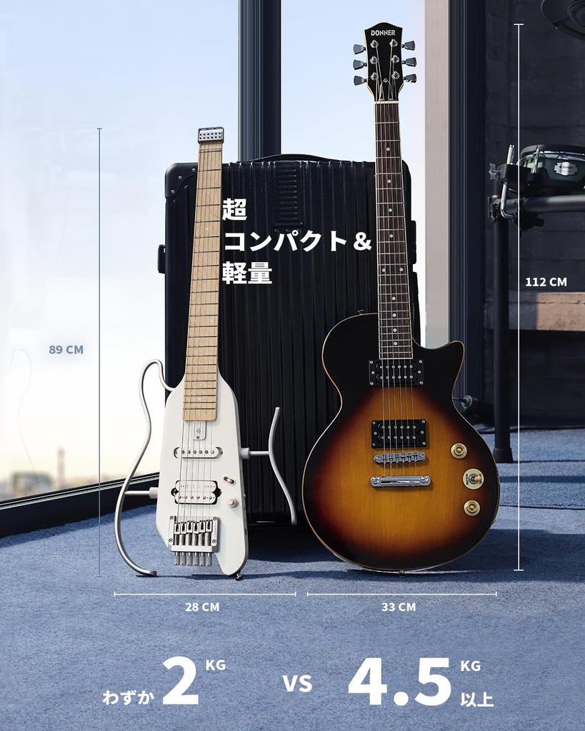 Donner Travel Electric Mahogany Ideal for White Hush-X Guitar, Guitar, Headless, Portable, Body, Travel/Business Trips/Practice,