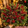 64 Pcs 32 Sets Christmas Artificial Floral Bouquet with Red Berries Pinecones and Pine Branches for Indoor Outdoor Decorations
