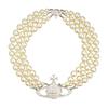 VIVIENNE WESTWOOD Three-row Bas-relief Brass Crystal Necklace for Women Silver 6303000702P127P127