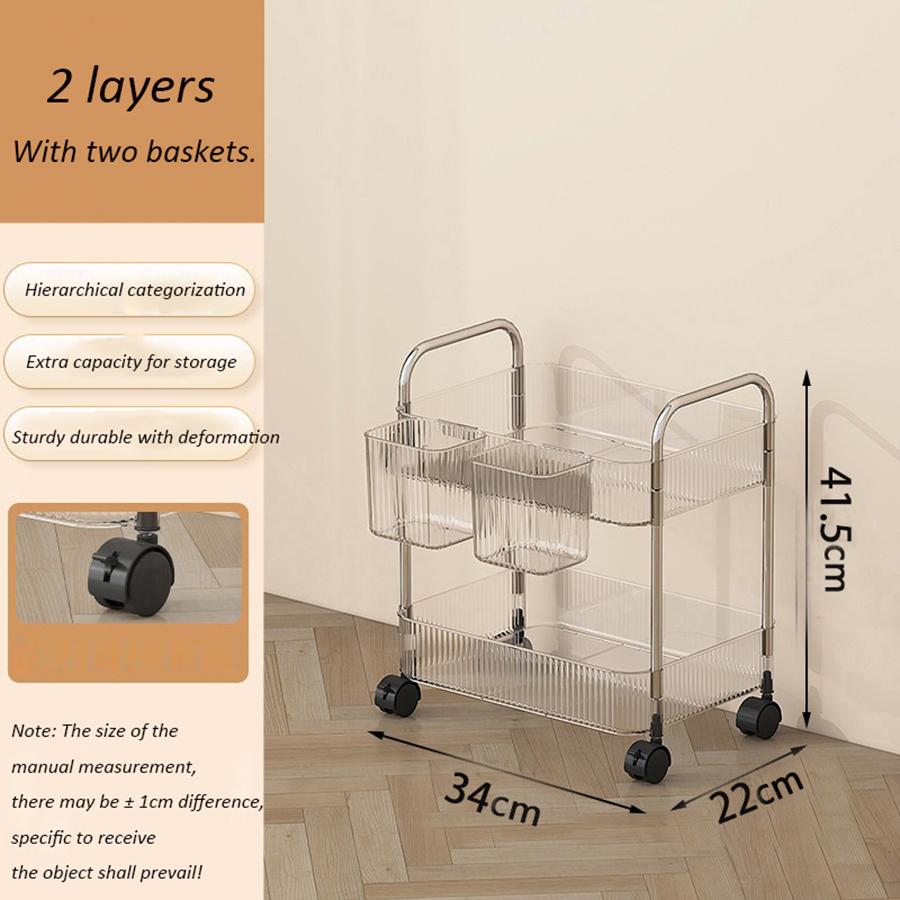 2/3/4 Layers Storage Rack Trolley Light Luxury Transparent Acrylic Rolling Cart With Removable Hanging Baskets Snacks Bookshel