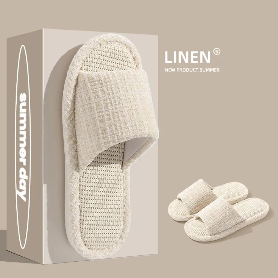 Fashion 20254 New Women's Fashion Home Linen Couple Slippers Breathable Home Shoes Moisture Absorbing Anti slip Cotton Linen Slippers