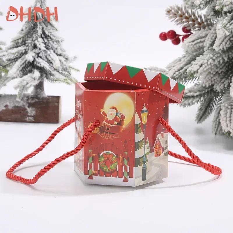 Weihnachtsgeschenktüten Papier Süßigkeitenbox Keks Tragbare Seilverpackung Weihnachten Neujahr Party Dekorationen Kindergeschenktüten