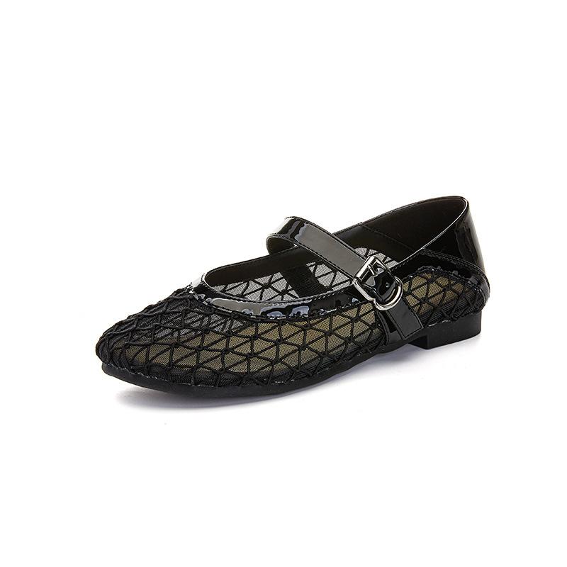 Sheepskin Mary Jane shoes 2025 spring and summer new women's casual single shoes hollow mesh breathable flat bottom shallow mouth women's shoes