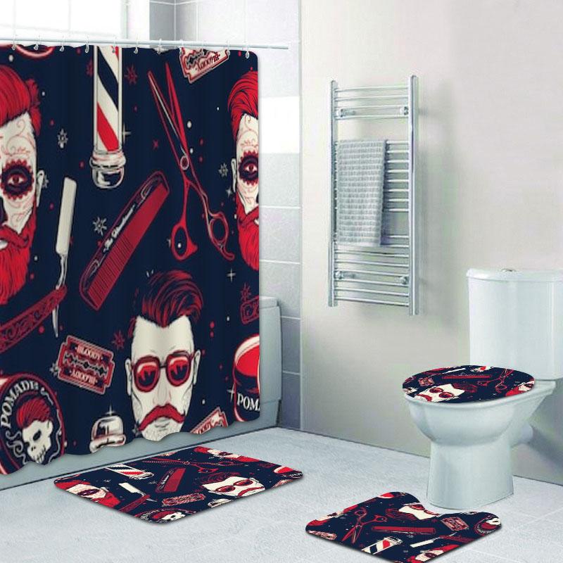 Vintage Barber Shop Shower Curtain Set For Bathroom Barber Shop Decor Toilet Bathtub Accessories Bath Curtains Mats Rugs Carpets