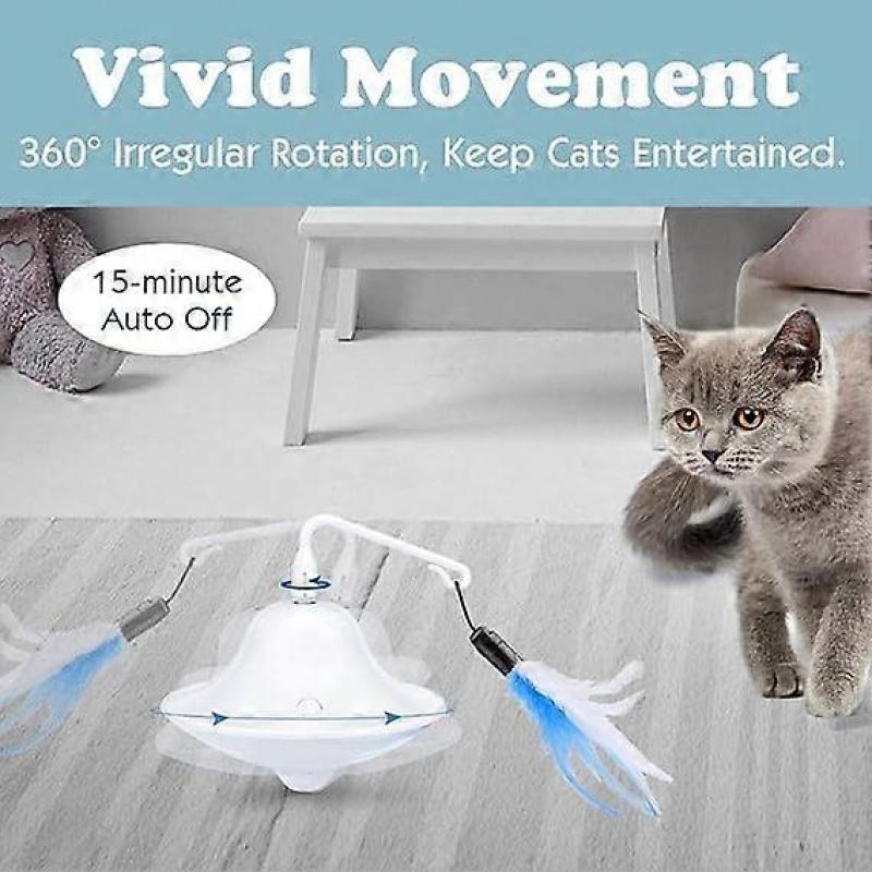 Cat Toy Spinner, Sound Electric Rotating Feather Catcher Toy for Energetic Cats, White