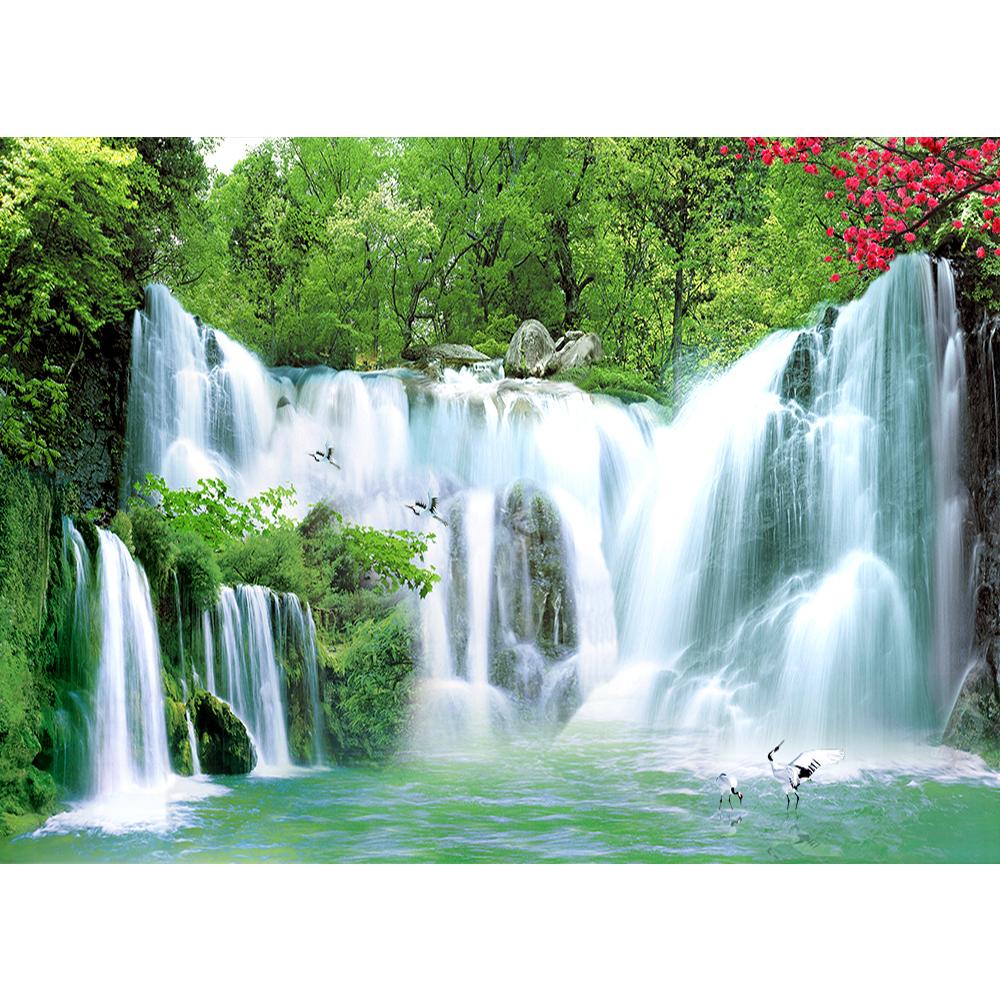 Forest Waterfall Scenery Wall Mural Green Scenery Wallpaper Living Rooms Bedrooms Waterfall Wallpaper