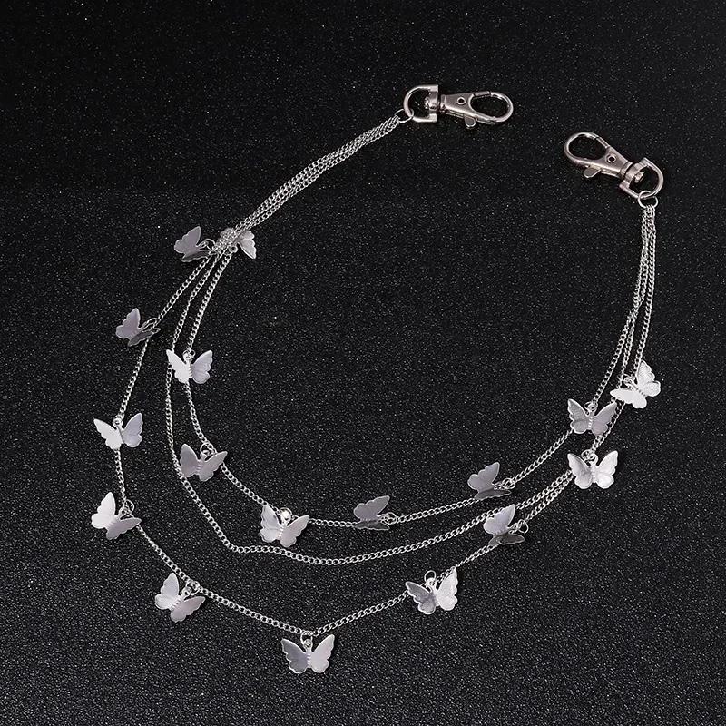 

Летнее платье Аксессуары Панк Уличный Многослойный Бабочка Хип-Хоп Крючок Пояс Цепь на талию Цепь для брюк Мода Одежда Декор Подарки sliver