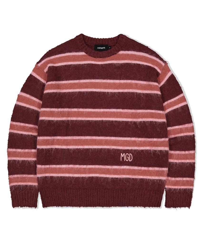 MAHAGRID Hairy Stripe Knit Sweater Burgundy(Mg2Ffmk600A)