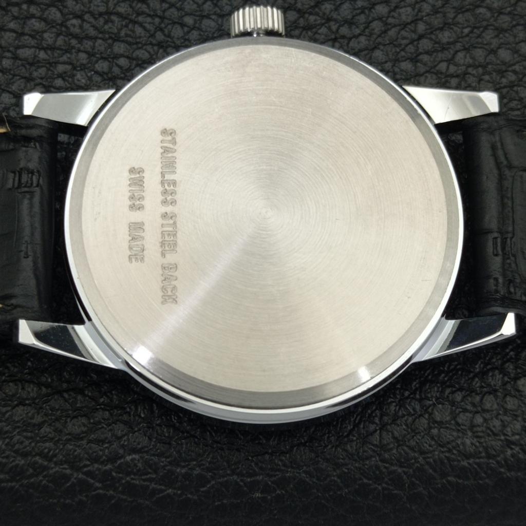 VINTAGE MONTINE rankinio užvedimo ŠVEICARIŠKAS VYRIŠKAS ATNAUJINTAS JUODAS Ciferblatas LAIKRODIS a441063-1